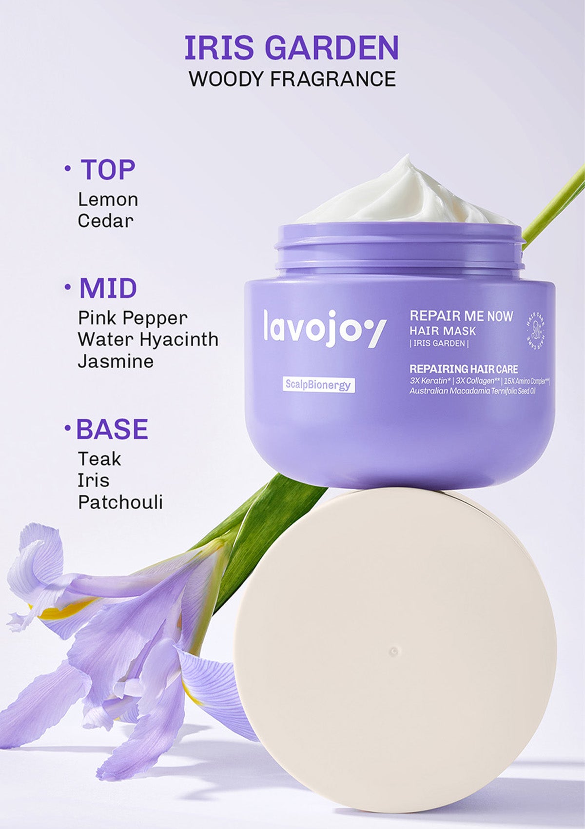 [NEW LAUNCH]  Lavojoy Repair Me Now Hair Mask Iris Garden 250ml | Halus & Berkilau Tanpa Lepek | Multi-Layering Repair With 3×Keratin + 3×Collagen + 15× Amino Complex + Argan + Macadamia Oil + Peptide Hydra-Repair