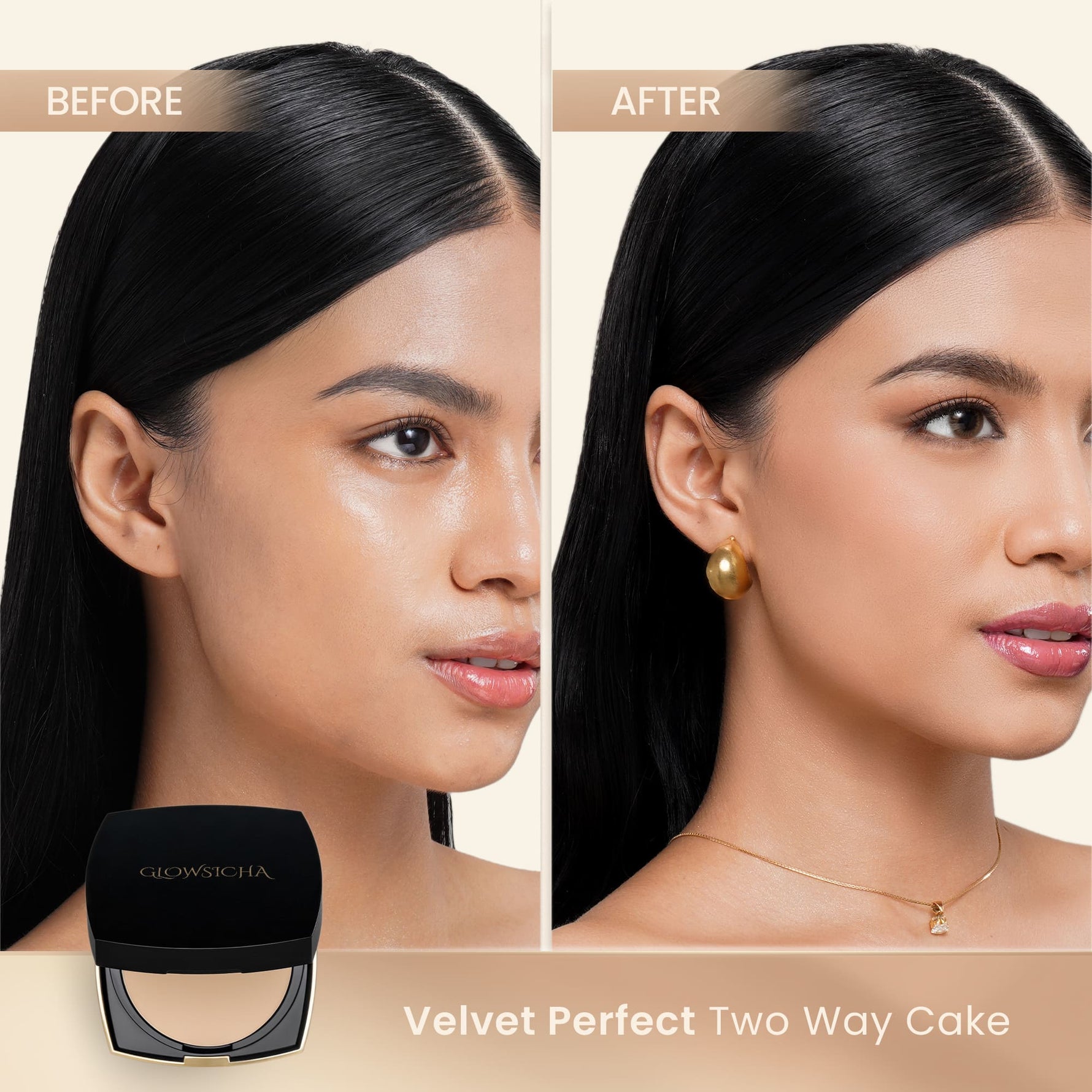 Glowsicha - Velvet Perfect Two Way Cake - Bedak Padat Mencerahkan Menyamarkan Noda Tahan Lama Ringan Glowing Matte Finish Anti Minyak Halus Lembut Cerah Merata Bedak Kulit Berminyak Makeup Harian Compact Powder Foundation