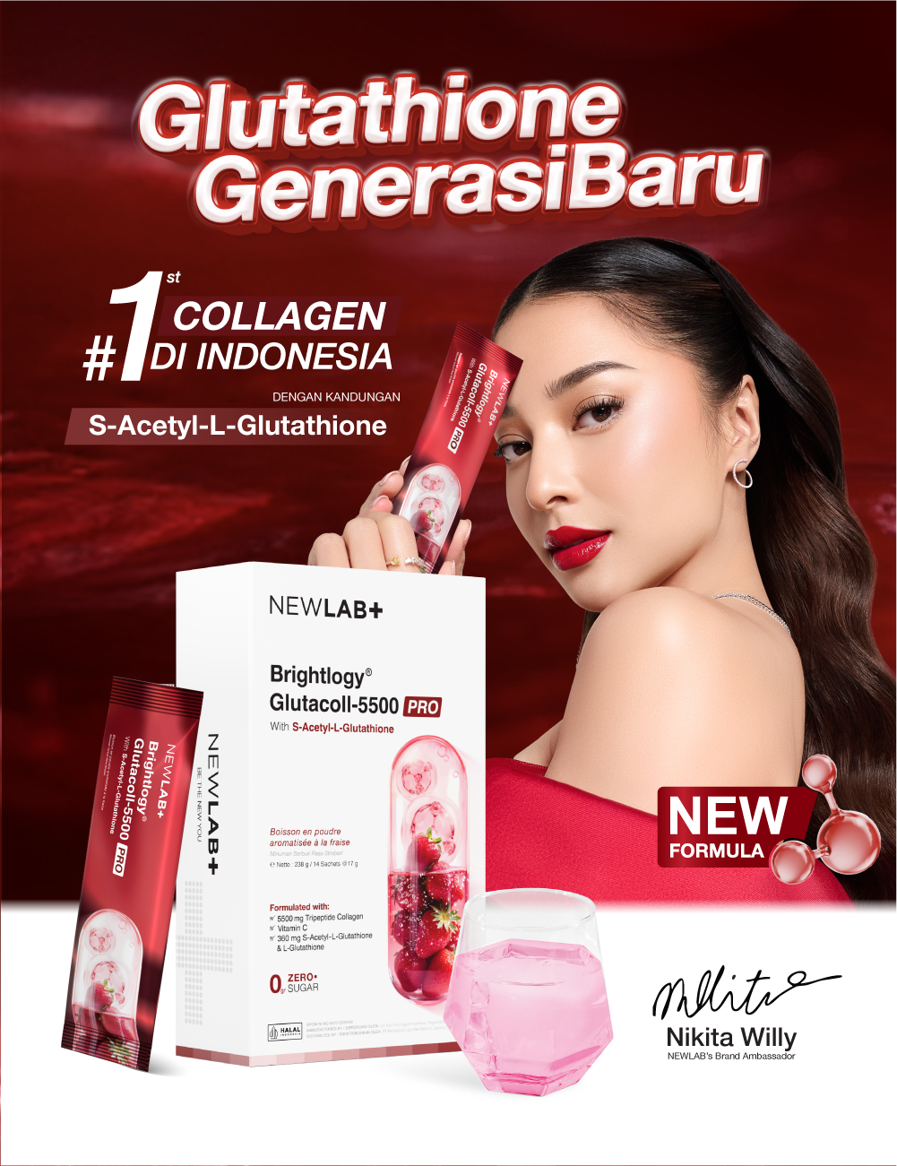 [Paket Hemat New Launch] NEWLAB Brightlogy GlutaColl-5500 - PRO 2 Box Collagen & Glutathione Drink | S-Acetyl-L-Glutathione | Membantu kulit lebih  cerah  &  sehat |28 - 37 Sachet
