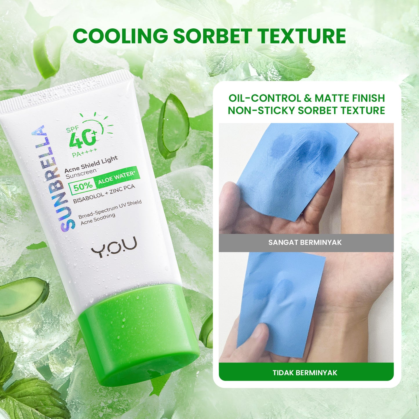 [NEW] YOU Sunbrella Acne Shield Light Sunscreen SPF40+ PA++++ | Tabir Surya Oil Control untuk Kulit Berjerawat | Sensitive Acne Skin Friendly | UVA UVB Blue Light