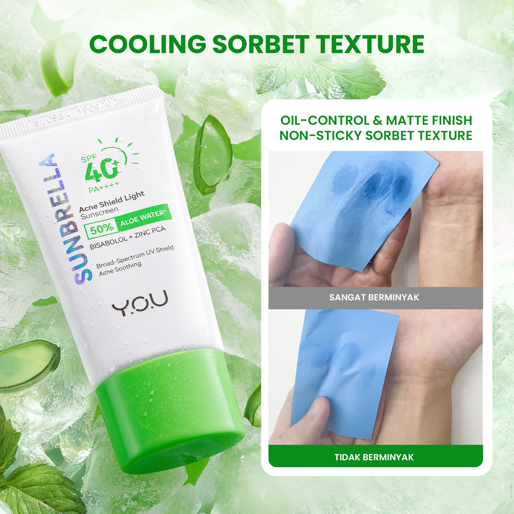 [NEW] YOU Sunbrella Acne Shield Light Sunscreen SPF40+ PA++++ | Tabir Surya Oil Control untuk Kulit Berjerawat | Sensitive Acne Skin Friendly | UVA UVB Blue Light