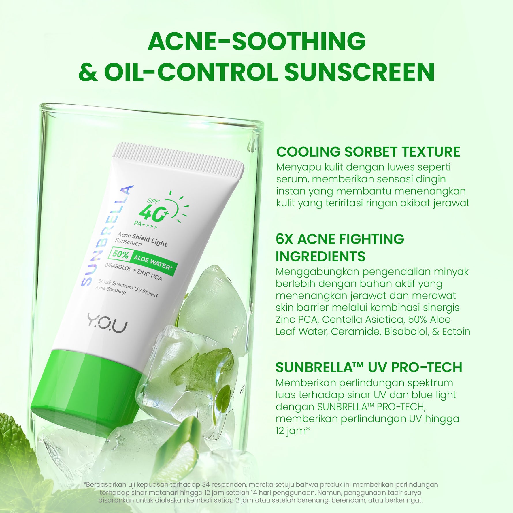 [NEW] YOU Sunbrella Acne Shield Light Sunscreen SPF40+ PA++++ | Tabir Surya Oil Control untuk Kulit Berjerawat | Sensitive Acne Skin Friendly | UVA UVB Blue Light