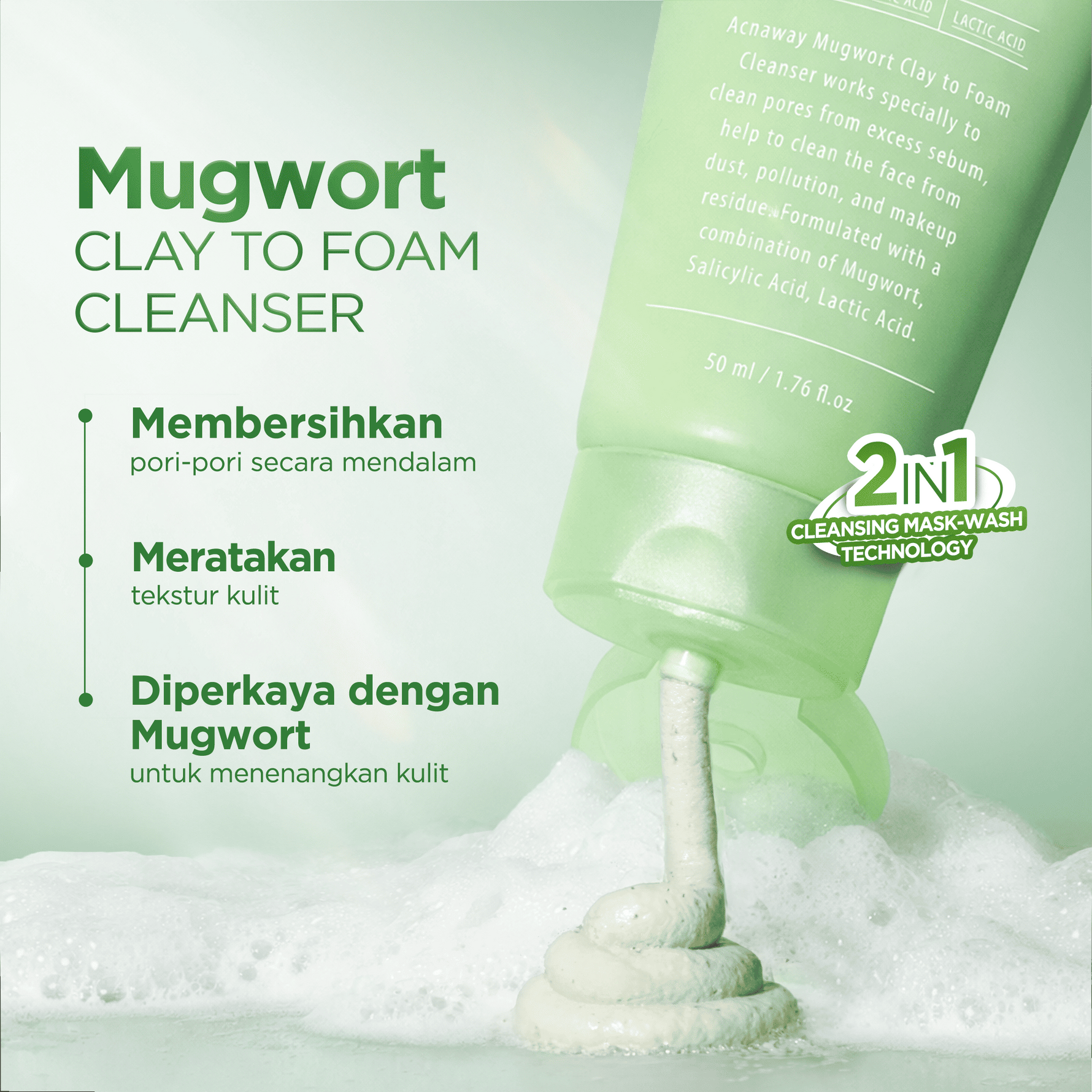 [NEW LAUNCH] ACNAWAY Mugwort Clay to Foam Cleanser 2-in-1 – Sabun Cuci Muka & Masker Wajah Anti Jerawat | Bersihkan Komedo, Mengurangi Minyak, Menenangkan Kulit Sensitif