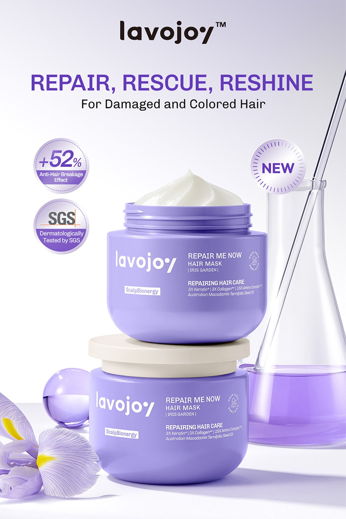 [NEW LAUNCH]  Lavojoy Repair Me Now Hair Mask Iris Garden 250ml | Halus & Berkilau Tanpa Lepek | Multi-Layering Repair With 3×Keratin + 3×Collagen + 15× Amino Complex + Argan + Macadamia Oil + Peptide Hydra-Repair