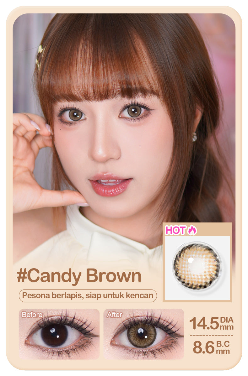[Candy Brown Minus 8.00]Magister Softlens Berwarna Sepasang Big Eyes 14.5mm Candy Brown Allure Gray Softlens 6bulan