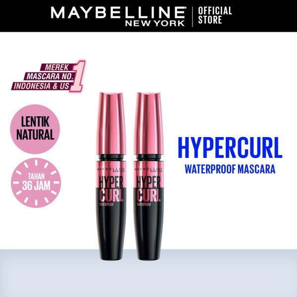 (PAKET HEMAT ISI 2) Maybelline Volum Express Hypercurl Waterproof Mascara Make Up - Black (Maskara Waterproof Tahan 36 Jam)
