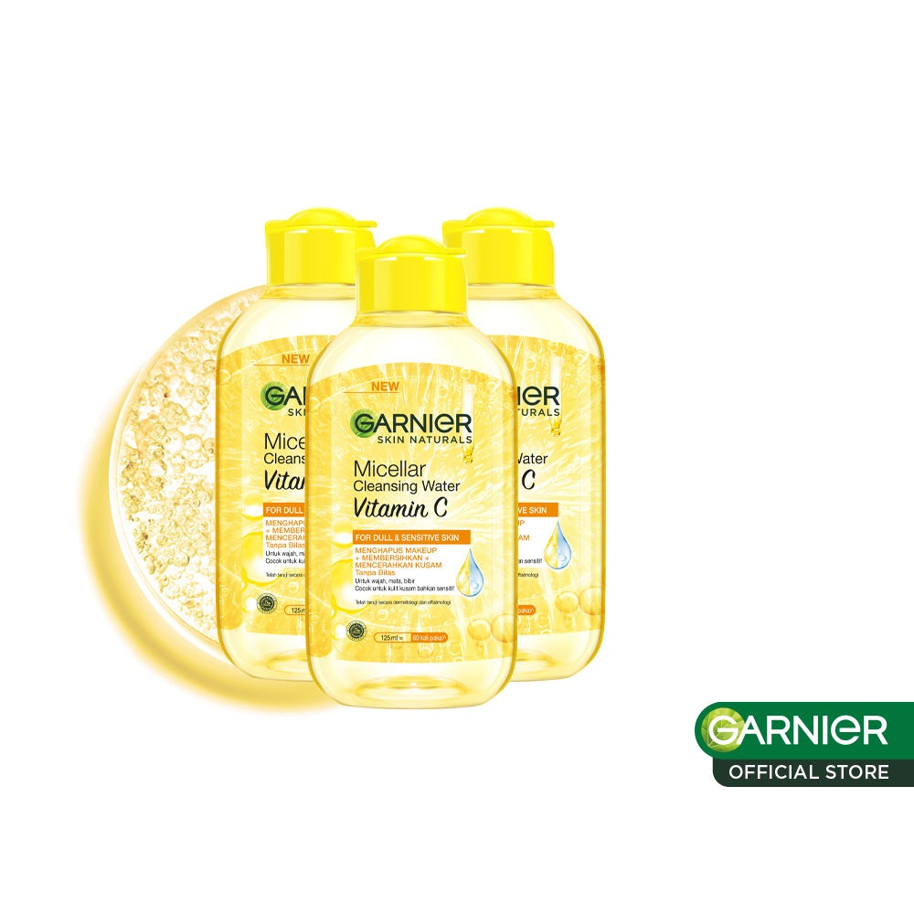 Garnier Micellar Water Vitamin C 125ml 3 pcs - Skincare Pembersih Wajah & Makeup Kulit Cerah