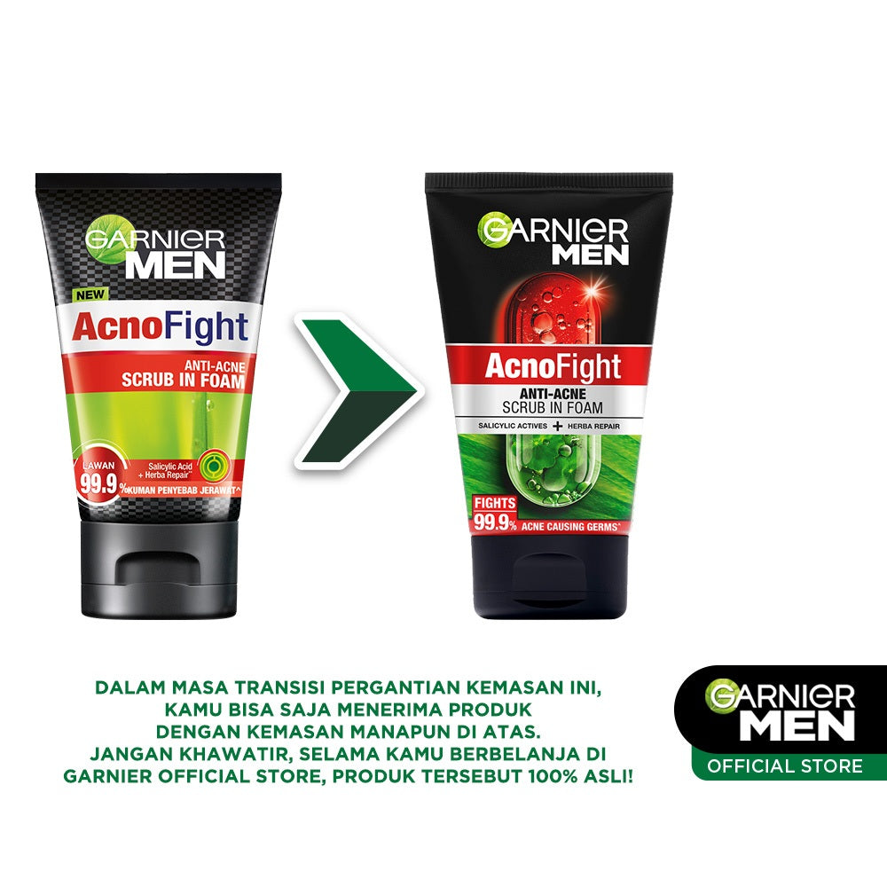 (PAKET HEMAT) Anti-Acne Face Wash & Sunscreen Vitamin C - Garnier Men Acno Fight Anti-Acne Scrub In Foam Skin Care 100ml & Super UV Invisible Serum Sunscreen SPF 50+ PA++++