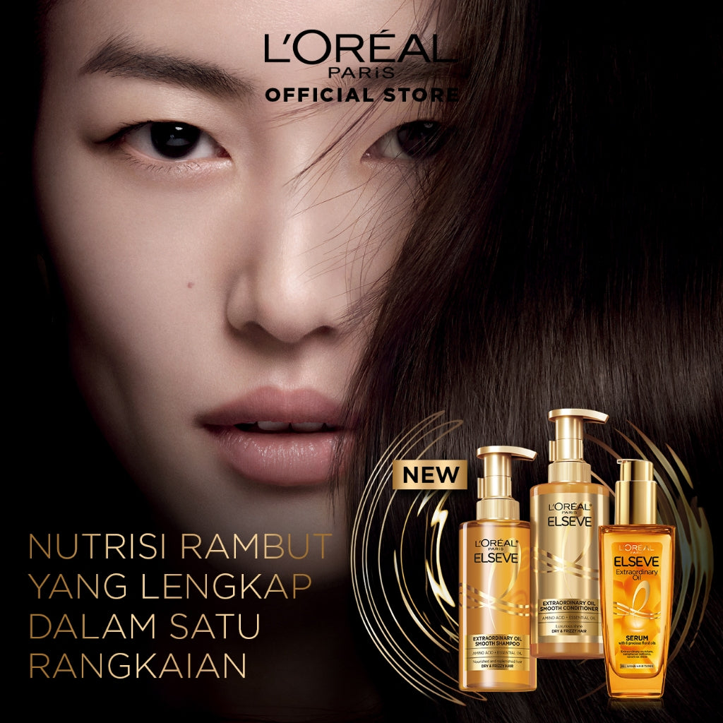 [PAKET HEMAT ISI 2] L'Oreal Paris Elseve Extraordinary Oil Gold Hair Treatment Serum 100mlx2Pcs - Rambut Halus Berkilau dalam Satu Pemakaian - dari Bunga Istimewa Omega 3 - Perawatan Rambut Vitamin Rambut Twinpack 100ml Rambut Kering Kusam Treatment