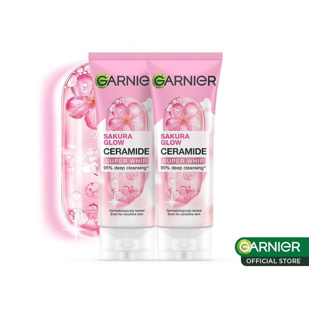 [PAKET HEMAT ISI 2] GARNIER Facial Wash Sakura Glow Ceramide Hyaluron Super Whip Foam Face Wash 100ml | Skincare Pembersih Wajah Mencerahkan sabun cuci muka sabun muka glowing dan memutihkan