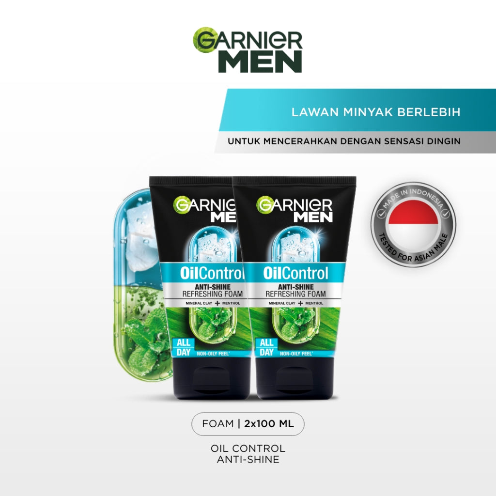 GARNIER Men Facial Wash 100ml ALL VARIANT ISI 2 sabun cuci muka pria - face wash Skincare pembersih wajah acno fight turbo bright wasabi charcoal oil control lawan jerawat kulit kusam