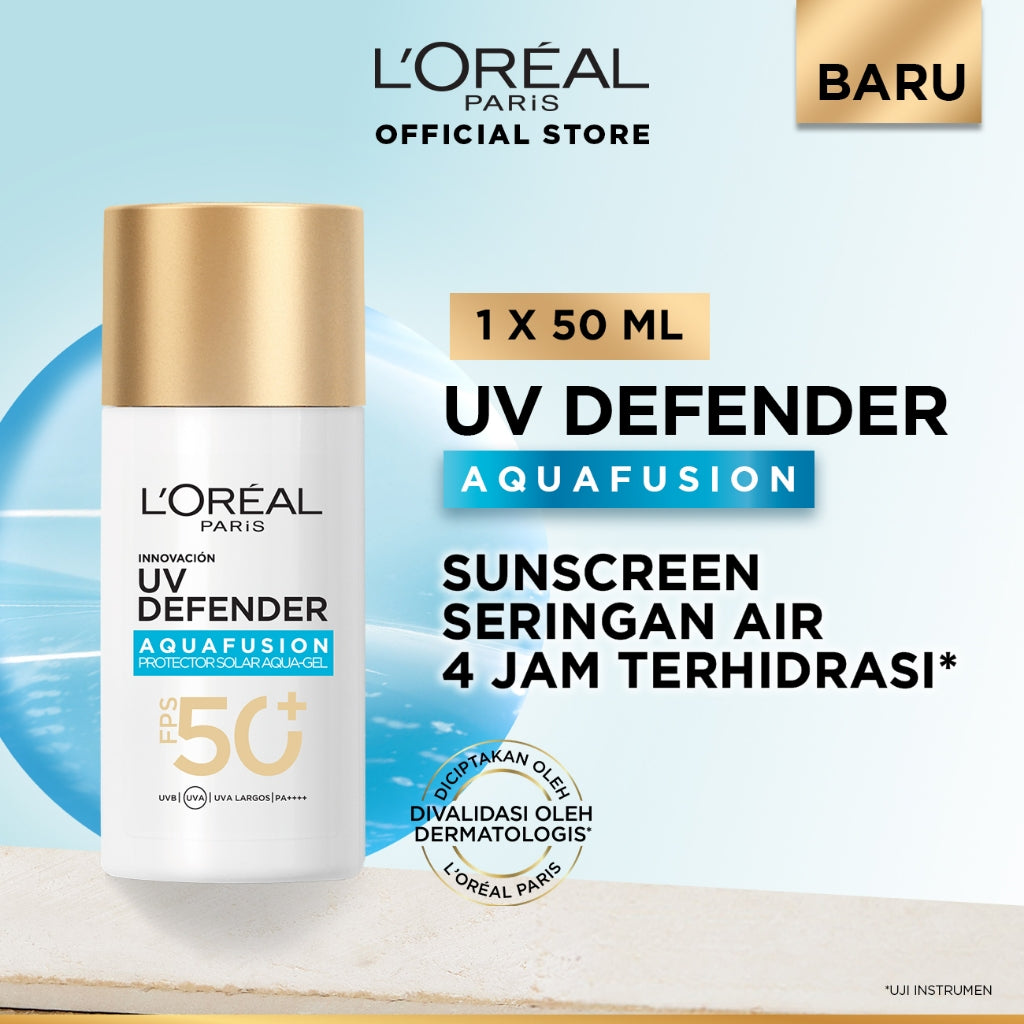 [NEW LAUNCH] L’Oreal Paris UV Defender Aquafusion Daily Water Gel Sunscreen SPF50+ PA++++, Sunscreen Seringan Air, 24 Jam Terhidrasi