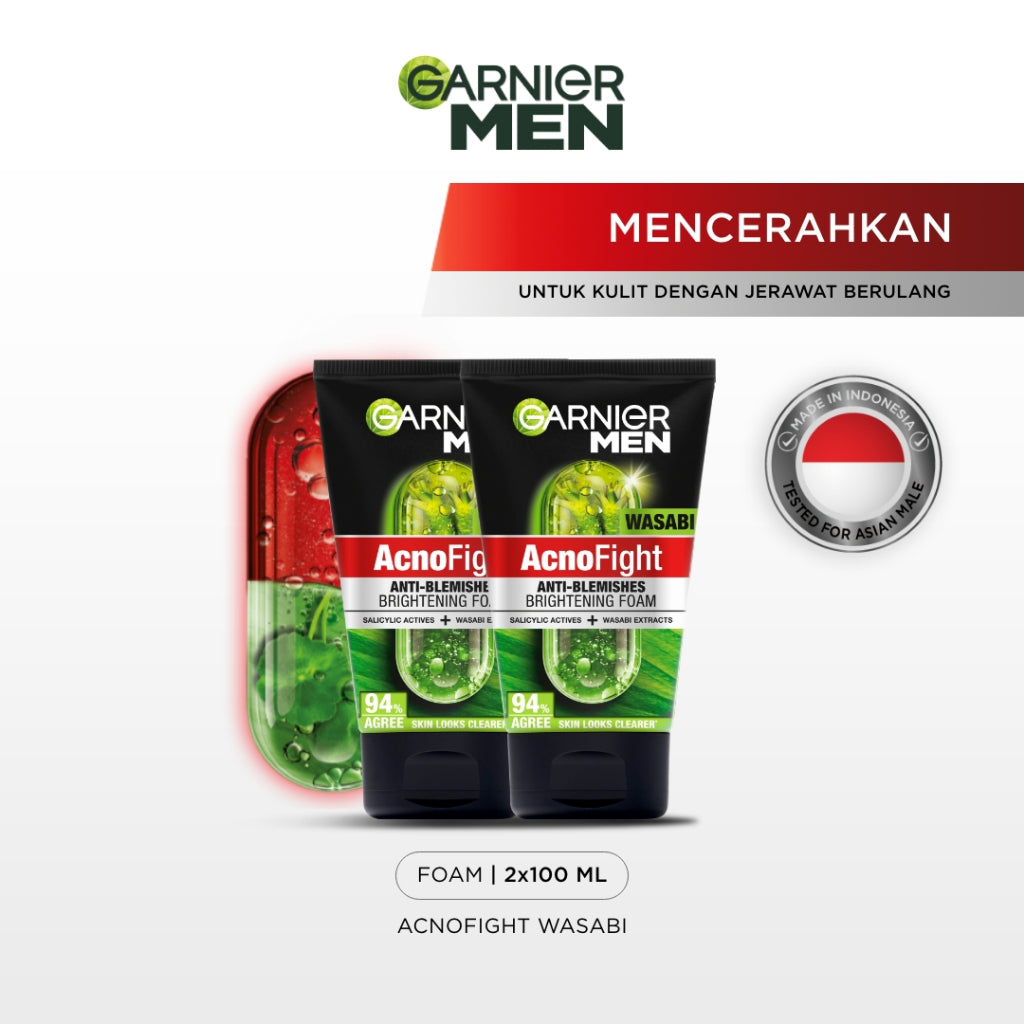 GARNIER Men Facial Wash 100ml ALL VARIANT ISI 2 sabun cuci muka pria - face wash Skincare pembersih wajah acno fight turbo bright wasabi charcoal oil control lawan jerawat kulit kusam