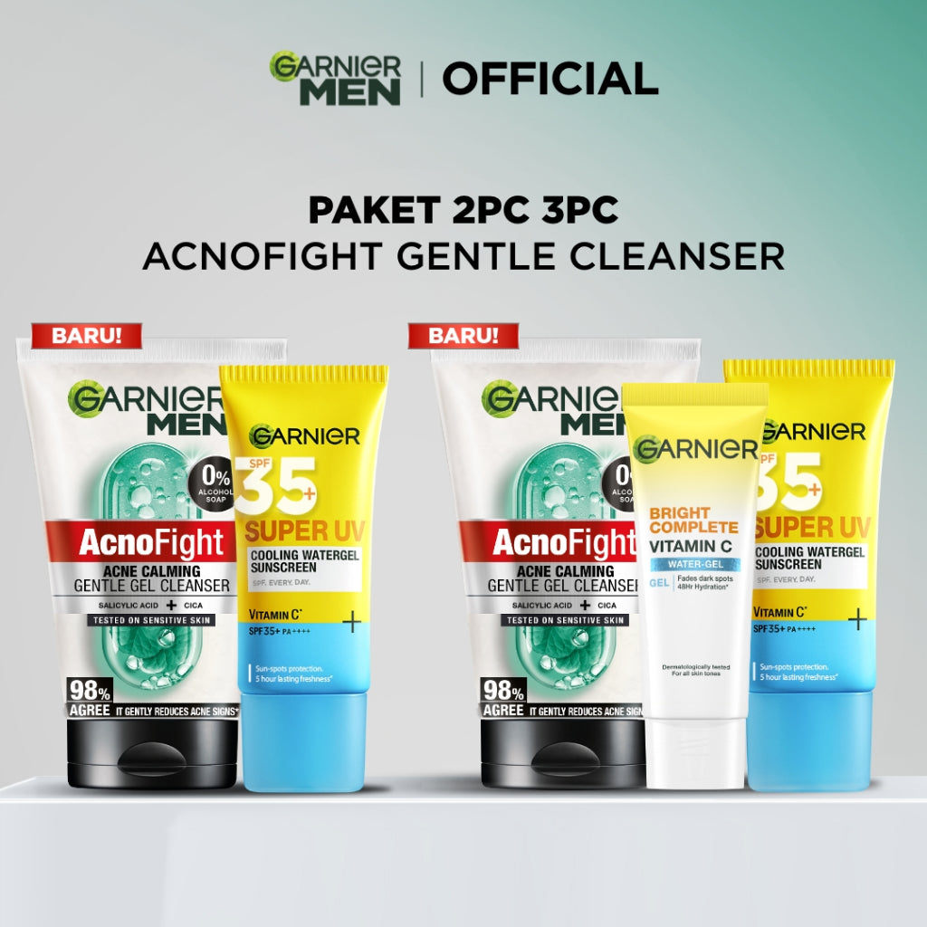 [PAKET HEMAT ISI 2] GARNIER Men Value Skincare Set | Face Wash + Sunscreen SPF 50 PA ++++ | Moisturizer Serum Brightening Sabun Cuci Muka Pria Facial Wash Foam