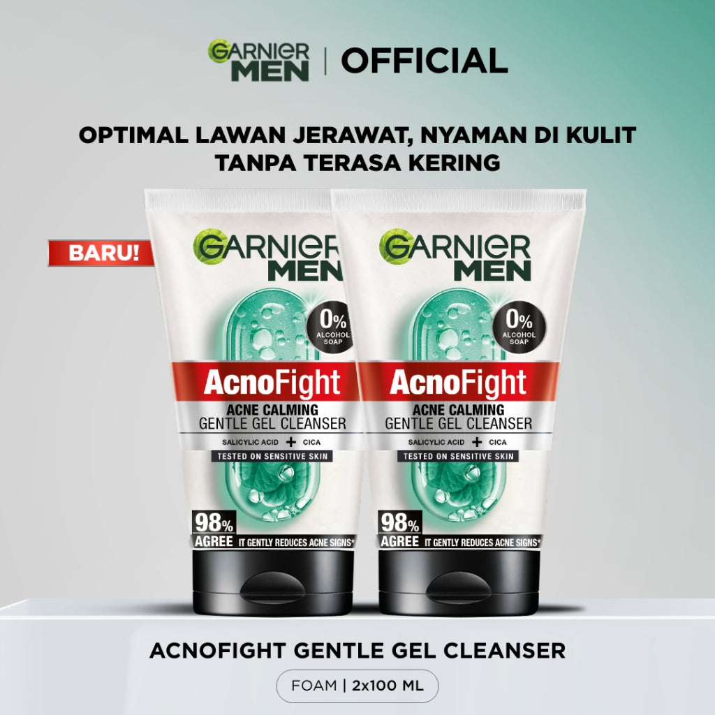 BARU Garnier Men Facial Wash Acno Fight Acne Calming Gentle Low PH Gel Cleanser 100ml Sabun Cuci Muka Pria Moisturizer Sunscreen Face Wash Facial Wash