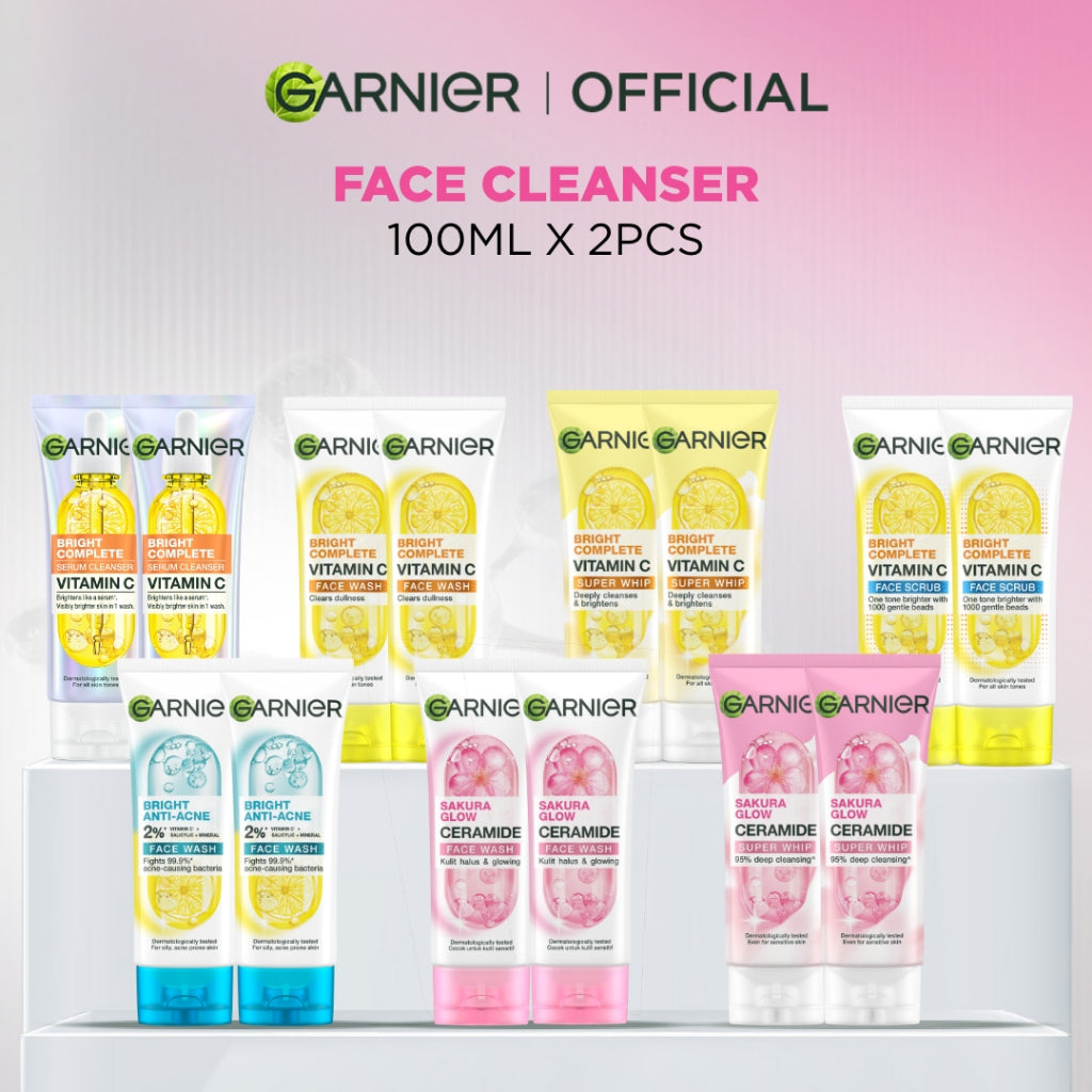 [PAKET HEMAT ISI 2] GARNIER Facial Wash ALL VARIANT 100ML Vitamin C Ceramide Ani Acne Skincare Pembersih Wajah sabun cuci muka sabun muka glowing dan memutihkan Bright Complete Sakura Glow
