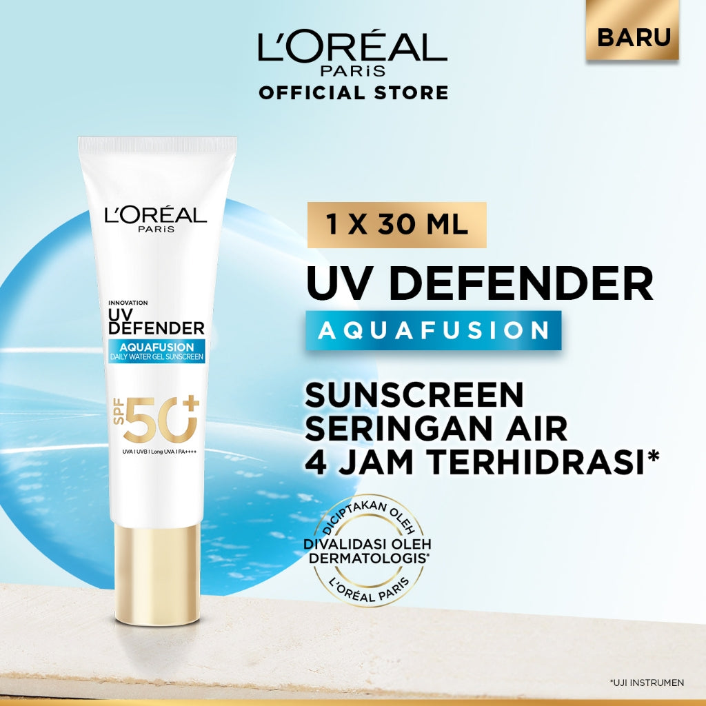 [NEW LAUNCH] L’Oreal Paris UV Defender Aquafusion Daily Water Gel Sunscreen SPF50+ PA++++, Sunscreen Seringan Air, 24 Jam Terhidrasi