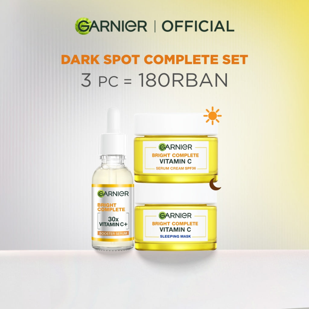 GARNIER Paket Skincare 1 Set Lengkap Vitamin C Brightening Daily Set Serum & Cream| Day Cream 50 ml + Night Cream 50 ml + Serum 30 ml tone up mencerahkan moisturizer pelembab