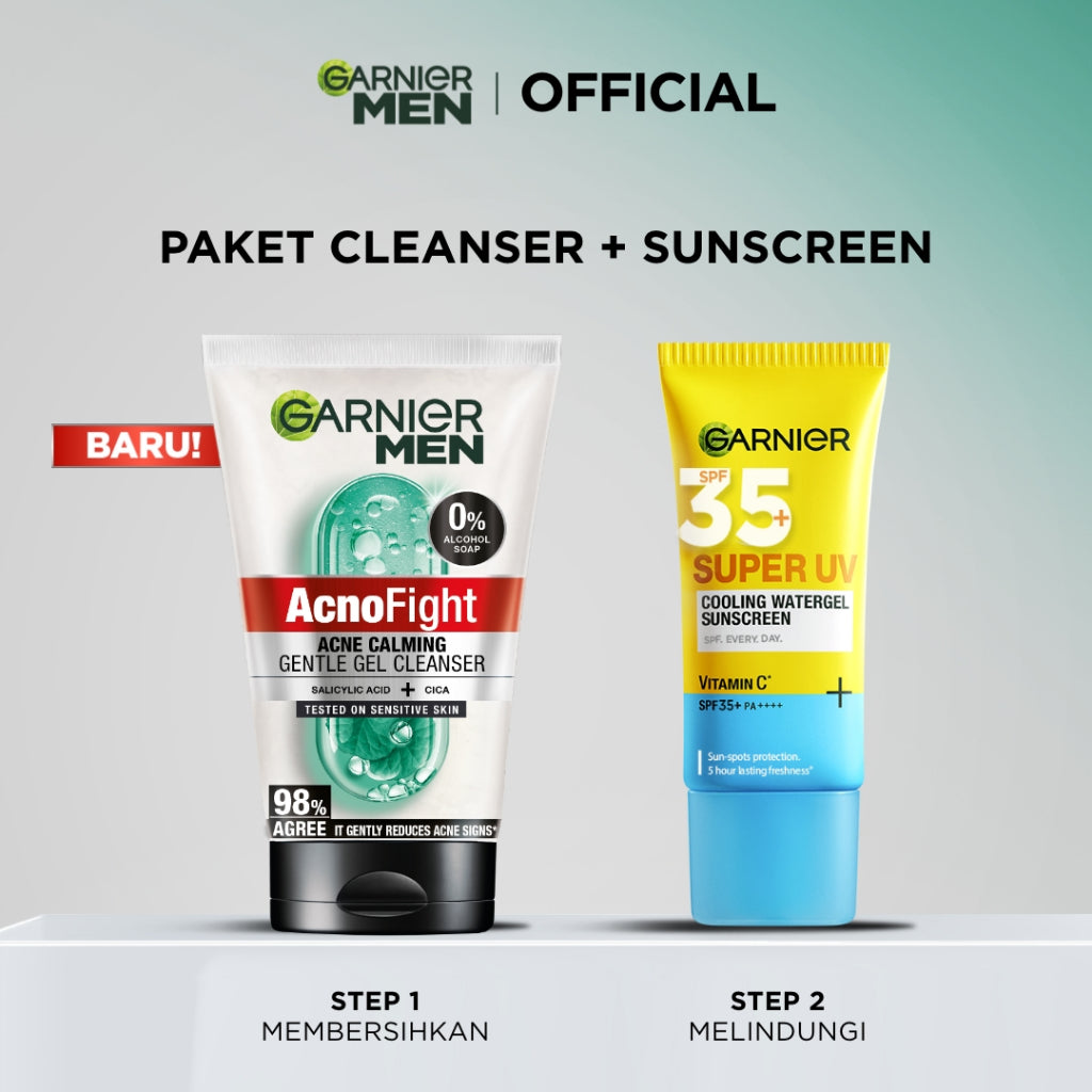 BARU Garnier Men Facial Wash Acno Fight Acne Calming Gentle Low PH Gel Cleanser 100ml Sabun Cuci Muka Pria Moisturizer Sunscreen Face Wash Facial Wash