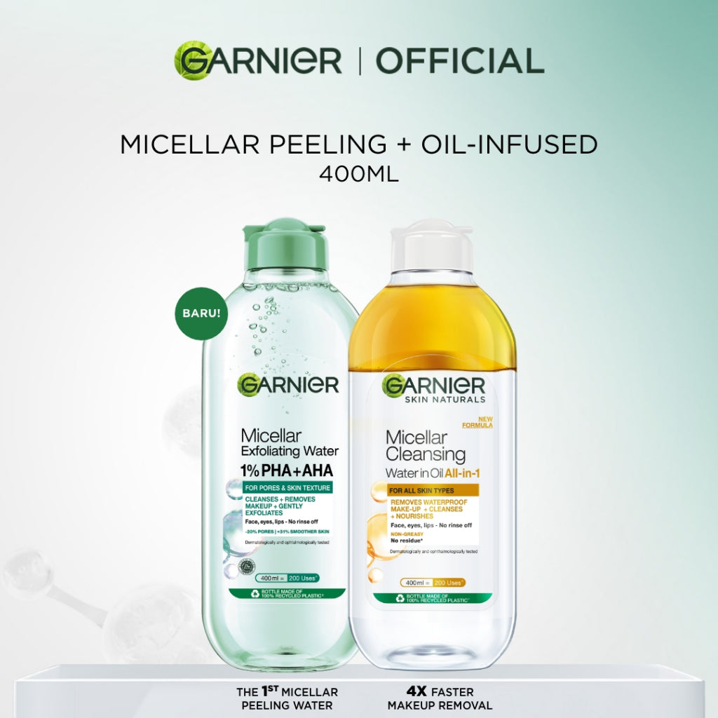 [PAKET HEMAT] GARNIER Micellar Water Oil-Infused Skin Care 400ml Skincare Cleansing Pembersih Wajah & Make up Waterproof untuk semua jenis kulit Micellar Cleansing Water