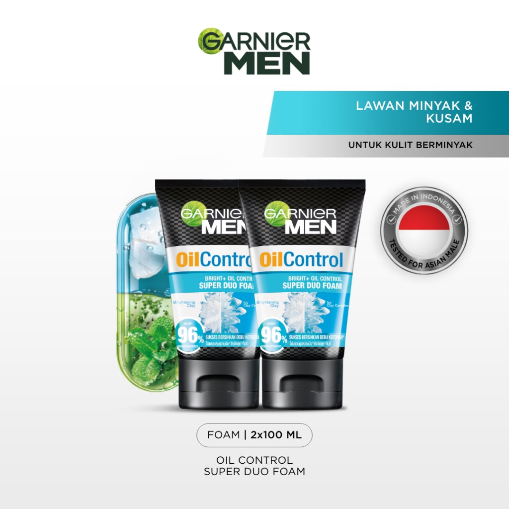 GARNIER Men Facial Wash 100ml ALL VARIANT ISI 2 sabun cuci muka pria - face wash Skincare pembersih wajah acno fight turbo bright wasabi charcoal oil control lawan jerawat kulit kusam