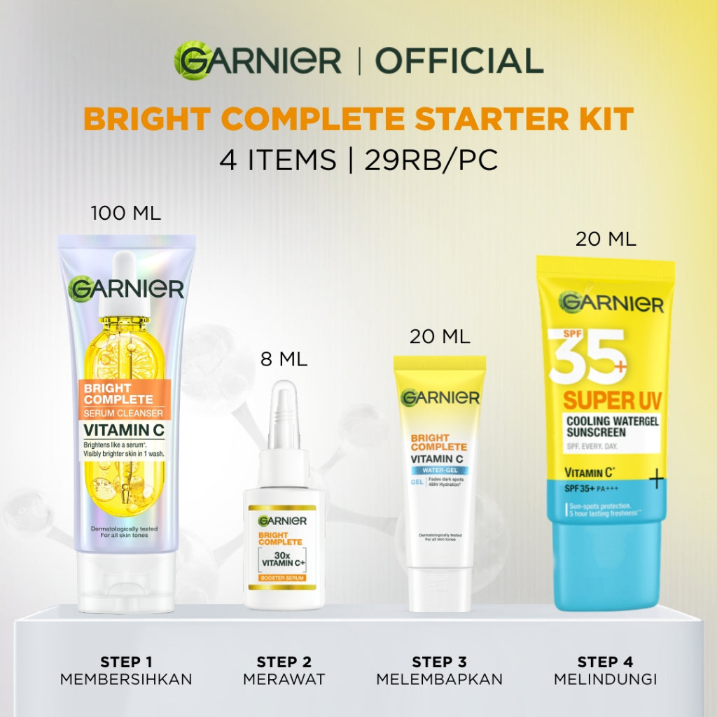 [Paket Skincare Pemula] Garnier Starter Kit Isi 4 Hanya 100 ribu Bright Complete Anti Acne | Untuk kulit berjerawat | Brightening | Removes Skin Blemishes