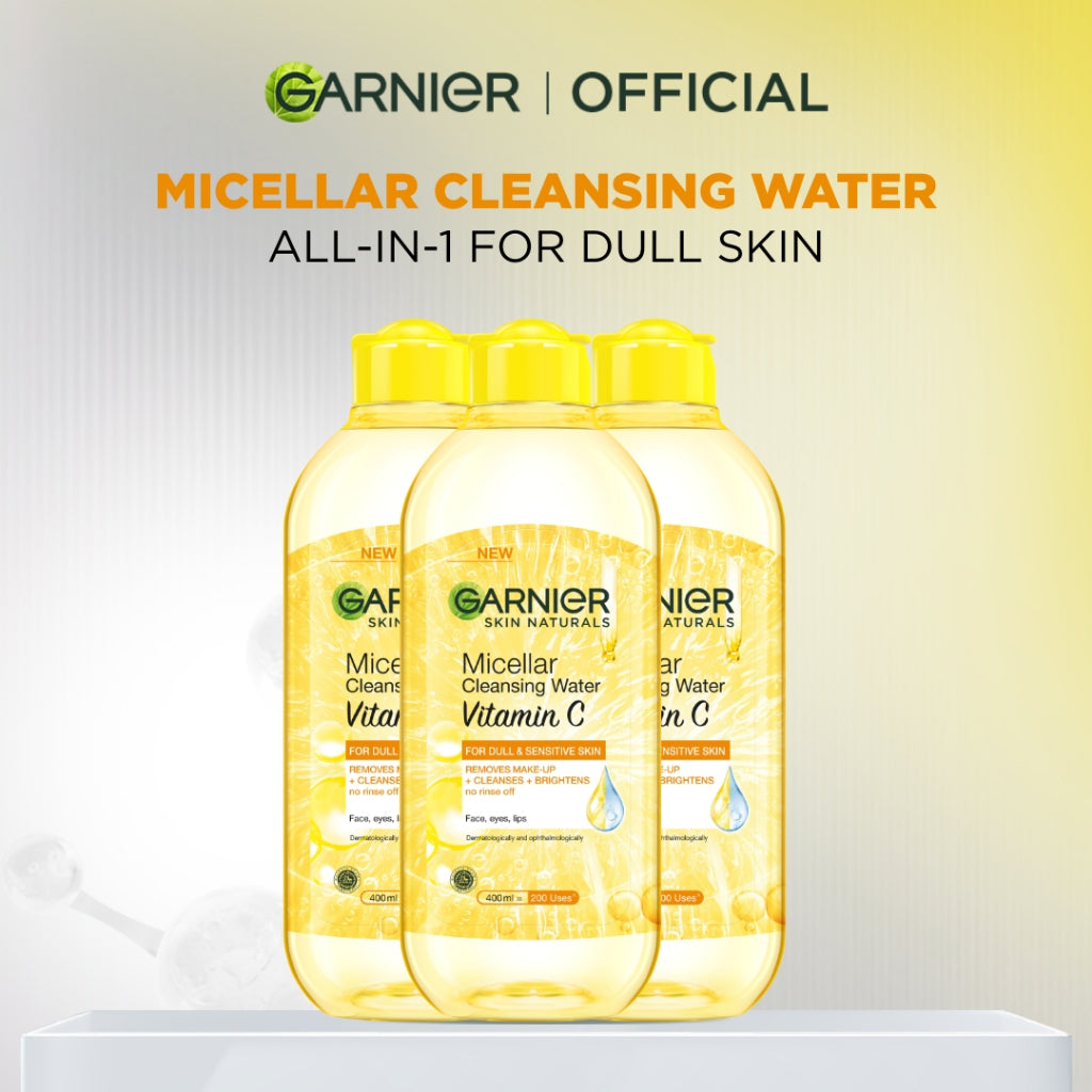 (PAKET HEMAT ISI 3) Garnier Micellar Water Vitamin C - 400 ml - Skincare Pembersih Wajah & Makeup Kulit Cerah