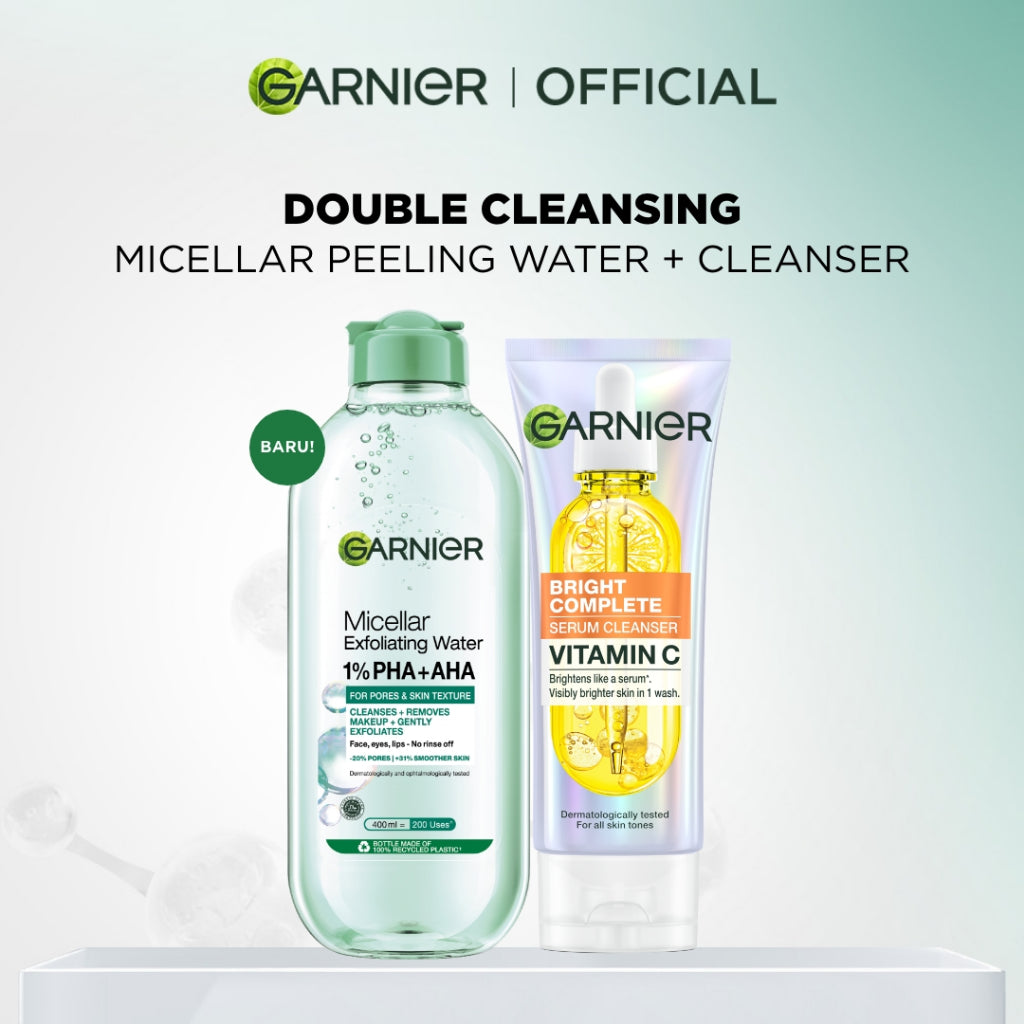 BARU Garnier Micellar Water Peeling Exfoliating 1% AHA + PHA - 400ml Skincare Pembersih Wajah & Make up untuk mengangkat sel kulit mati