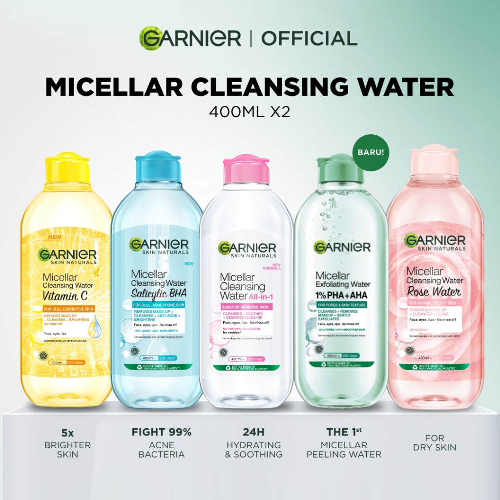 [PAKET HEMAT ISI 2] GARNIER Micellar Water 400ml ALL VARIANT Skincare Cleansing - Pembersih Wajah & Make up untuk Kulit Sensitif Micellar Cleansing Water Paket Skincare 1 set lengkap