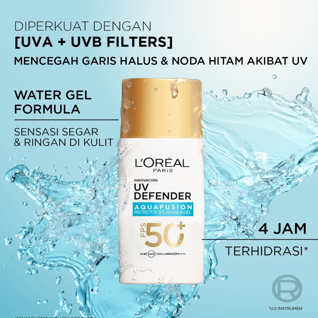 [NEW LAUNCH] L’Oreal Paris UV Defender Aquafusion Daily Water Gel Sunscreen SPF50+ PA++++, Sunscreen Seringan Air, 24 Jam Terhidrasi