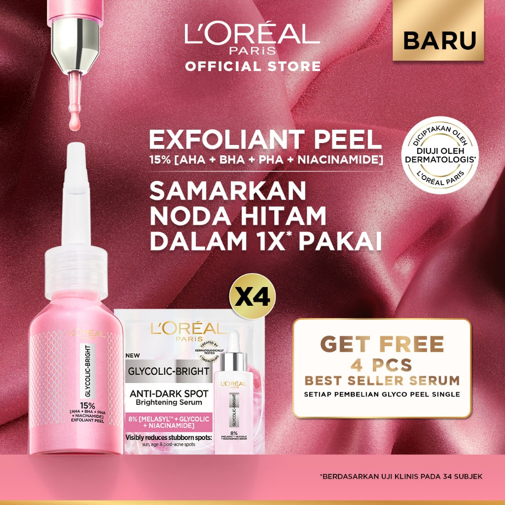 [BARU] Paket Skincare Glycolic Bright Exfoliant Peel, Moisturizer, Serum, Sunscreen, Cleanser, Full Kit Paket | Peeling Solution Hasil Seperti Peeling Profesional Di Rumah Menyamarkan Noda Hitam Bekas Jerawat Acne | Eksfoliasi Kulit Mati