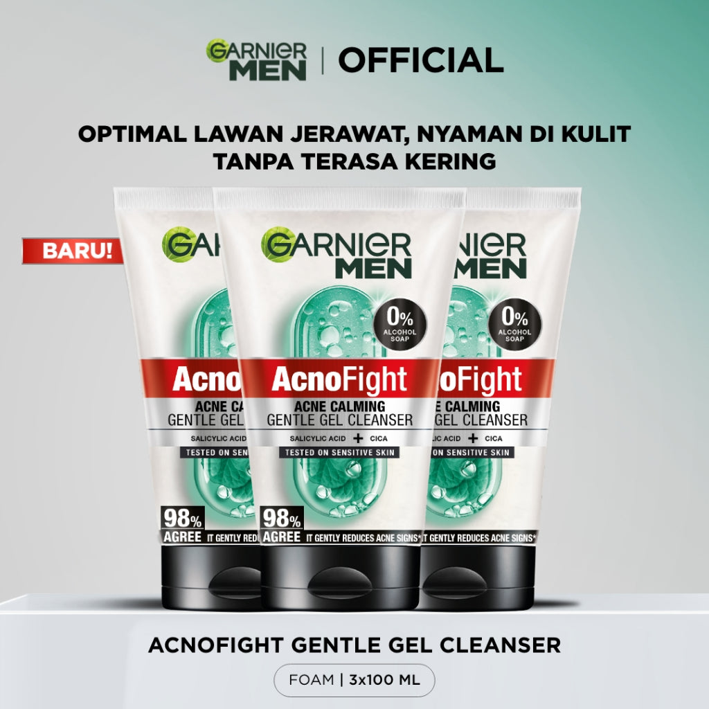 BARU Garnier Men Facial Wash Acno Fight Acne Calming Gentle Low PH Gel Cleanser 100ml Sabun Cuci Muka Pria Moisturizer Sunscreen Face Wash Facial Wash