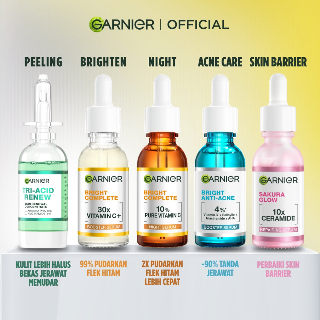 GARNIER Serum Skincare ALL VARIANT Serum Mencerahkan Wajah Vitamin C Ceramide Salycilic Acid Night Peeling Serum 15ml 30ml 50ml Cocok untuk semua jenis kulit Serum Pagi & Malam