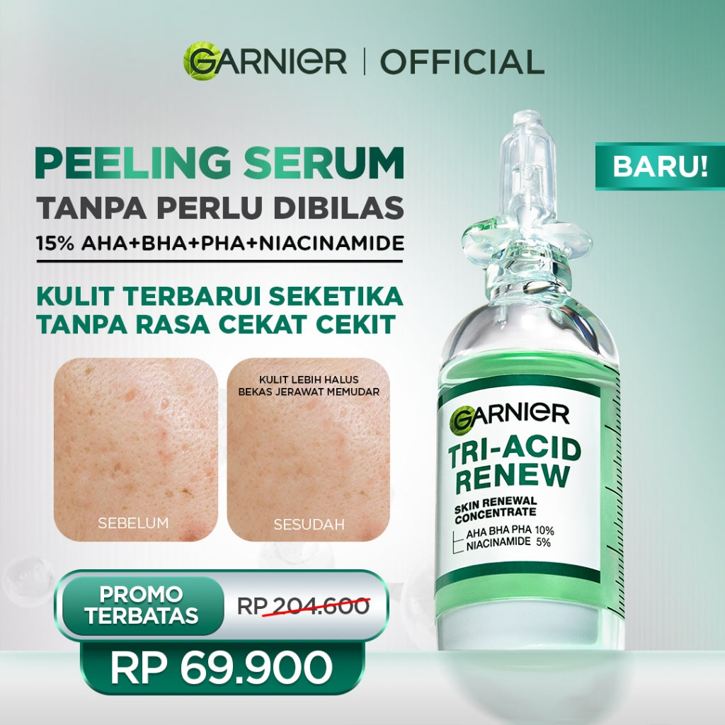 GARNIER Tri Acid Renew Peeling Serum Exfoliasi Wajah - Glass Skin AHA BHA PHA 10% Niacinamide 5% Skincare Exfoliating Renewal Concentrate kulit ideal daily safe for sensitive skin exfoliant serum mencerahkan wajah