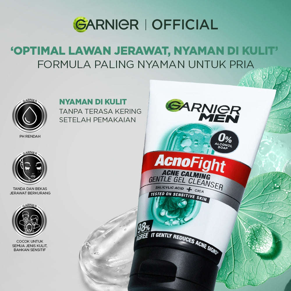 BARU Garnier Men Facial Wash Acno Fight Acne Calming Gentle Low PH Gel Cleanser 100ml Sabun Cuci Muka Pria Moisturizer Sunscreen Face Wash Facial Wash