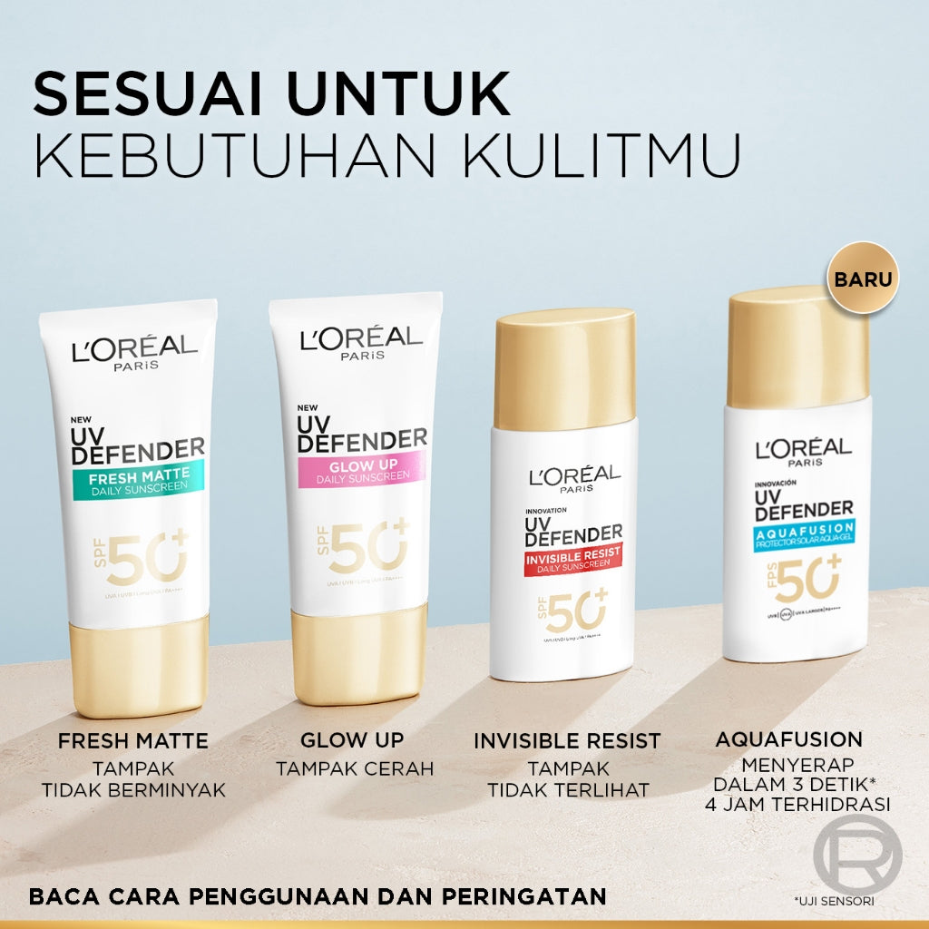 [NEW LAUNCH] L’Oreal Paris UV Defender Aquafusion Daily Water Gel Sunscreen SPF50+ PA++++, Sunscreen Seringan Air, 24 Jam Terhidrasi