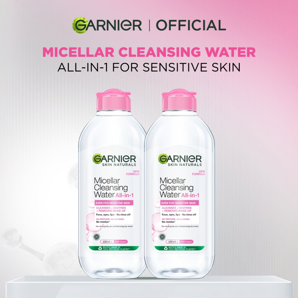 [PAKET HEMAT ISI 2] GARNIER Micellar Water Pink 400ml Skincare Cleansing - Pembersih Wajah & Make up untuk Kulit Sensitif Micellar Cleansing Water