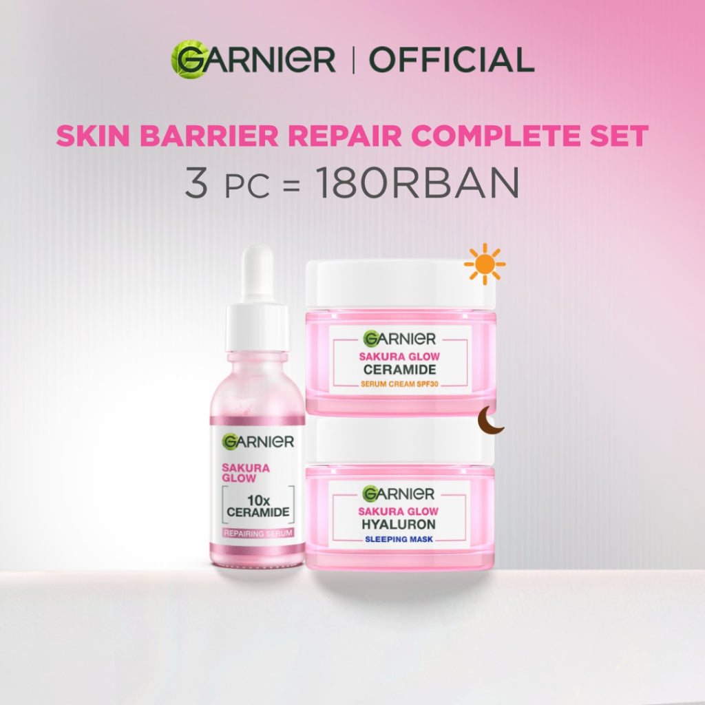 GARNIER Paket Skincare 1 Set Lengkap Sakura Glow Ceramide Skin Barrier Hydrating Daily Set Serum & Cream| Day Cream 50 ml + Night Cream 50 ml + Serum 30 ml tone up mencerahkan moisturizer pelembab