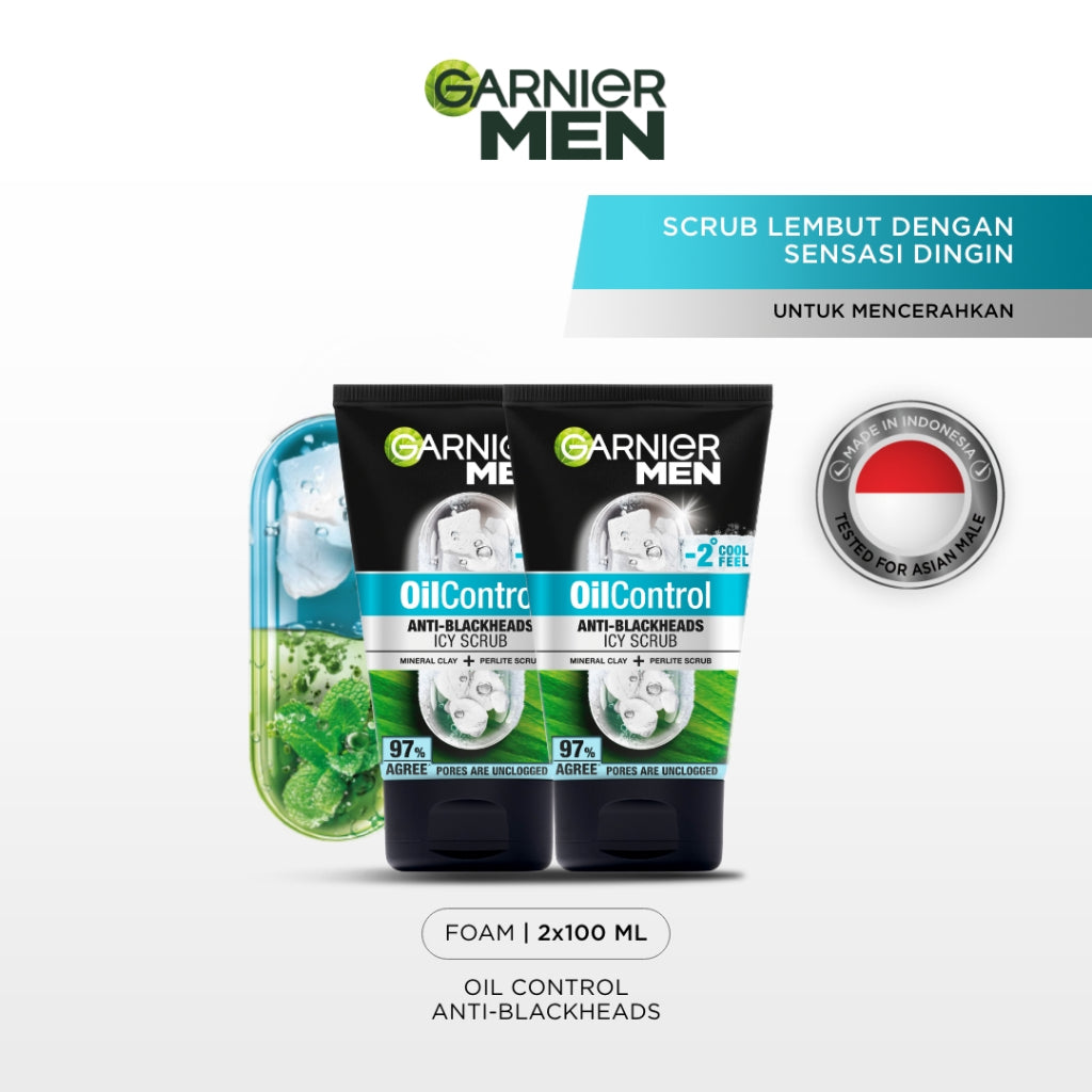 [PAKET HEMAT ISI 2] GARNIER Men Facial Wash Oil Control Anti Blackheads Brightening Icy Scrub Skincare 100ml Face Wash sabun cuci muka pria face wash pembersih wajah sabun muka glowing dan memutihkan