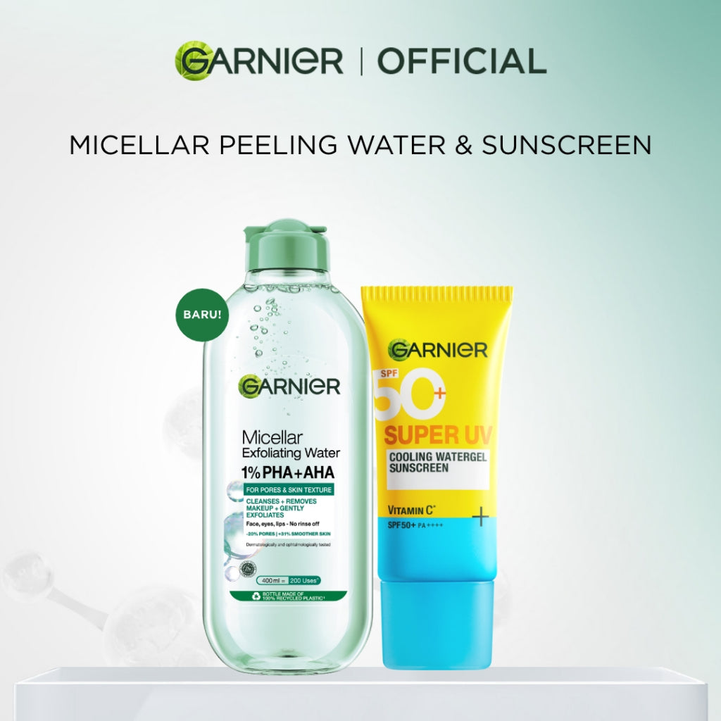 BARU Garnier Micellar Water Peeling Exfoliating 1% AHA + PHA - 400ml Skincare Pembersih Wajah & Make up untuk mengangkat sel kulit mati