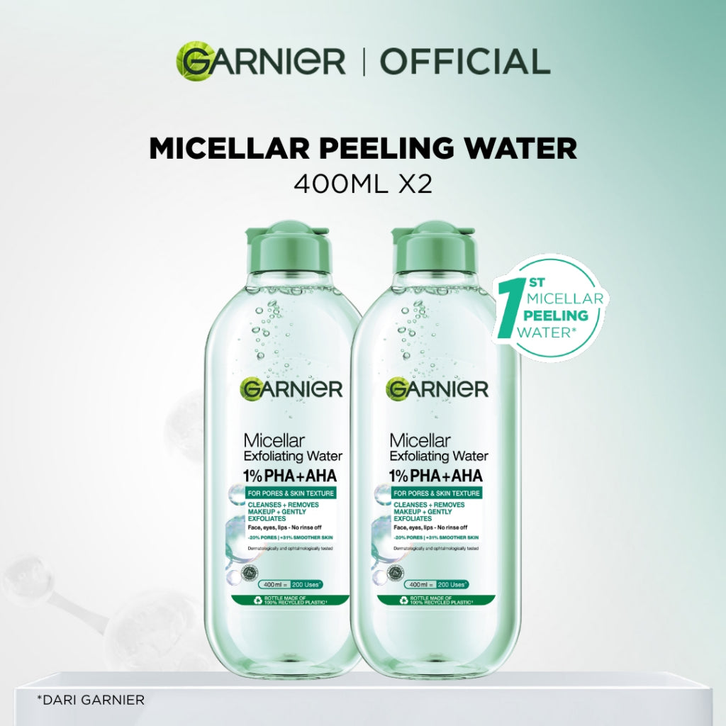 BARU Garnier Micellar Water Peeling Exfoliating 1% AHA + PHA - 400ml Skincare Pembersih Wajah & Make up untuk mengangkat sel kulit mati