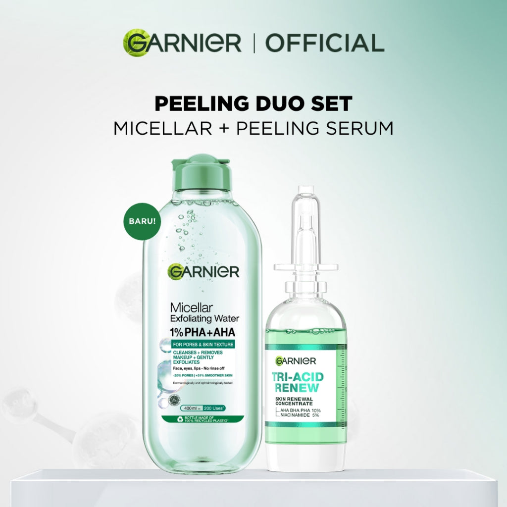 BARU Garnier Micellar Water Peeling Exfoliating 1% AHA + PHA - 400ml Skincare Pembersih Wajah & Make up untuk mengangkat sel kulit mati