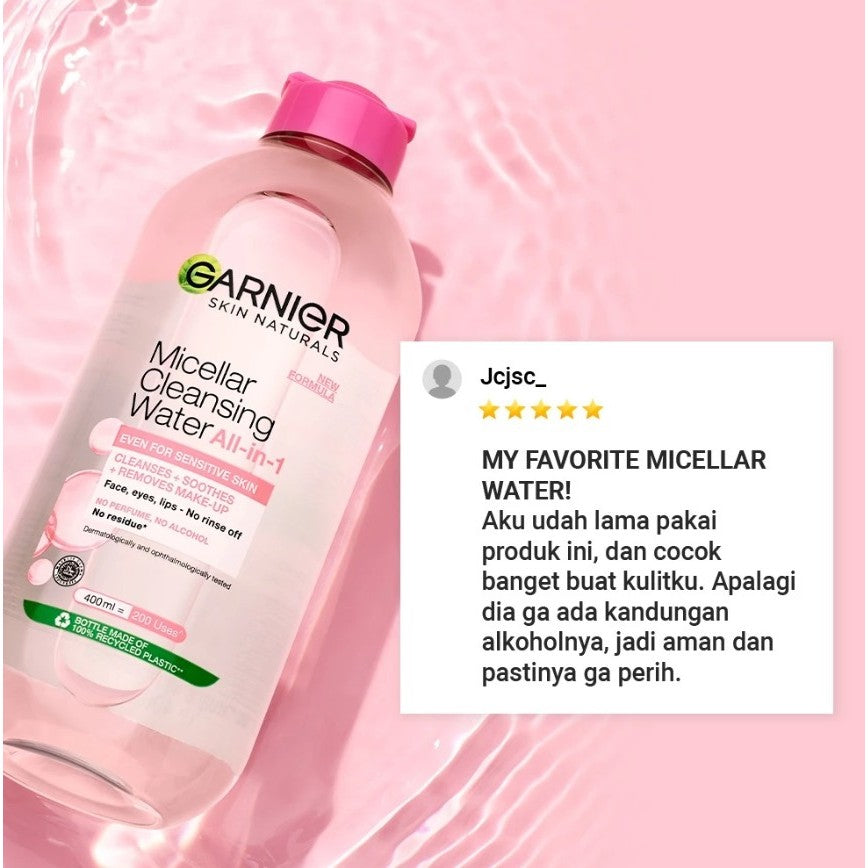 GARNIER Micellar Water ALL VARIANT 400ml Skincare Cleansing - Pembersih Wajah & Make up Membersih dalam sekali swipe Suitable for All Skin Brightening Clear Skin Micellar Cleansing Water