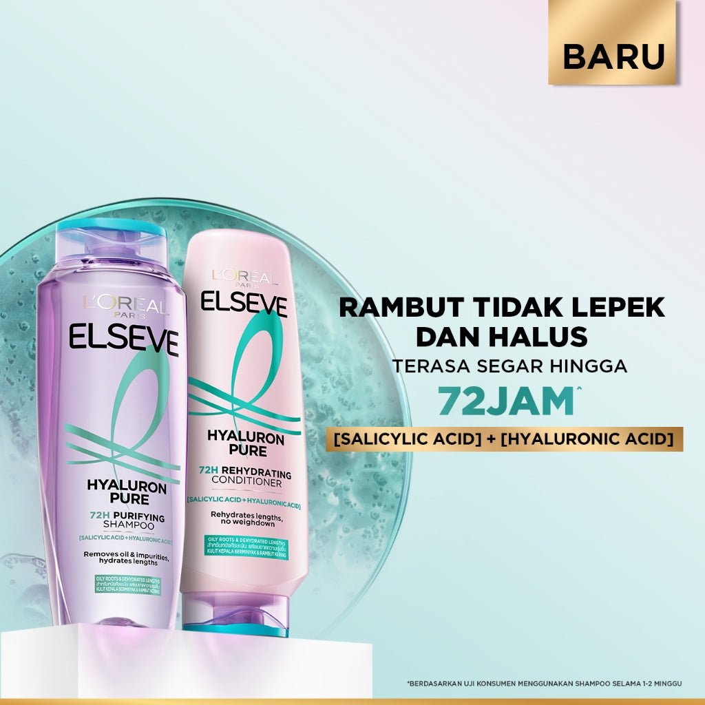 [PAKET HEMAT 2PCS] New L'Oreal Paris Hyaluron Pure 72H Purifying Shampoo Conditioner Night Cream - Perawatan Rambut Bebas Lepek dan Rambut Halus tahan hingga 72jam - Shampoo 280ml Conditioner 265ml Hyaluronic Acid Night Cream - Kulit Kepala Berminyak