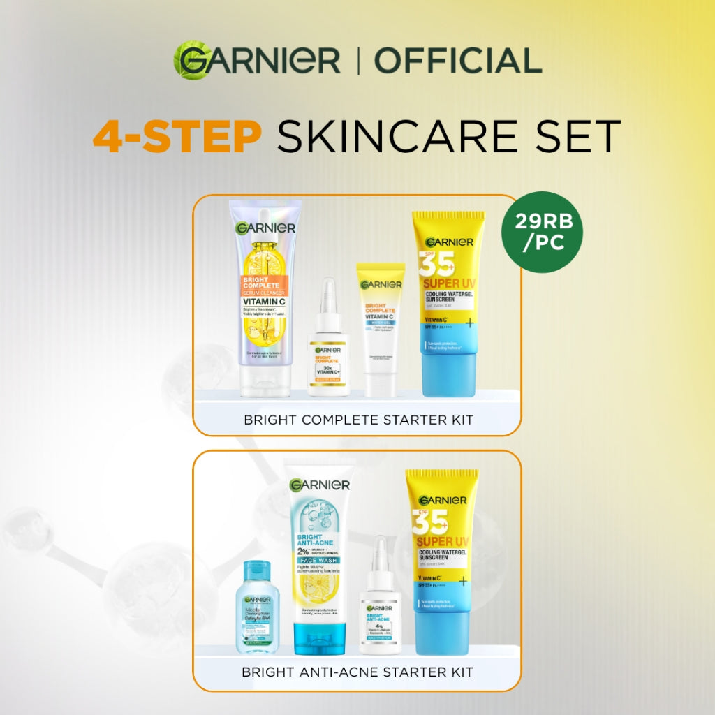 [Paket Skincare Pemula] Garnier Starter Kit Isi 4 Hanya 100 ribu Bright Complete Anti Acne | Untuk kulit berjerawat | Brightening | Removes Skin Blemishes