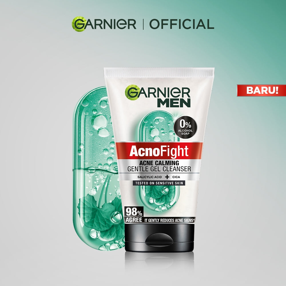 BARU Garnier Men Facial Wash Acno Fight Acne Calming Gentle Low PH Gel Cleanser 100ml Sabun Cuci Muka Pria Moisturizer Sunscreen Face Wash Facial Wash