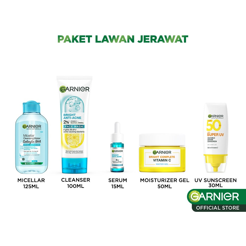 GARNIER Paket Skincare 1 Set Lengkap Salycilic Acid Anti Acne Lawan Jerawat 2pcs 3pcs 5pcs | Day Cream Tone Up Mencerahkan Moisturizer Pelembab Facial Wash Sunscreen