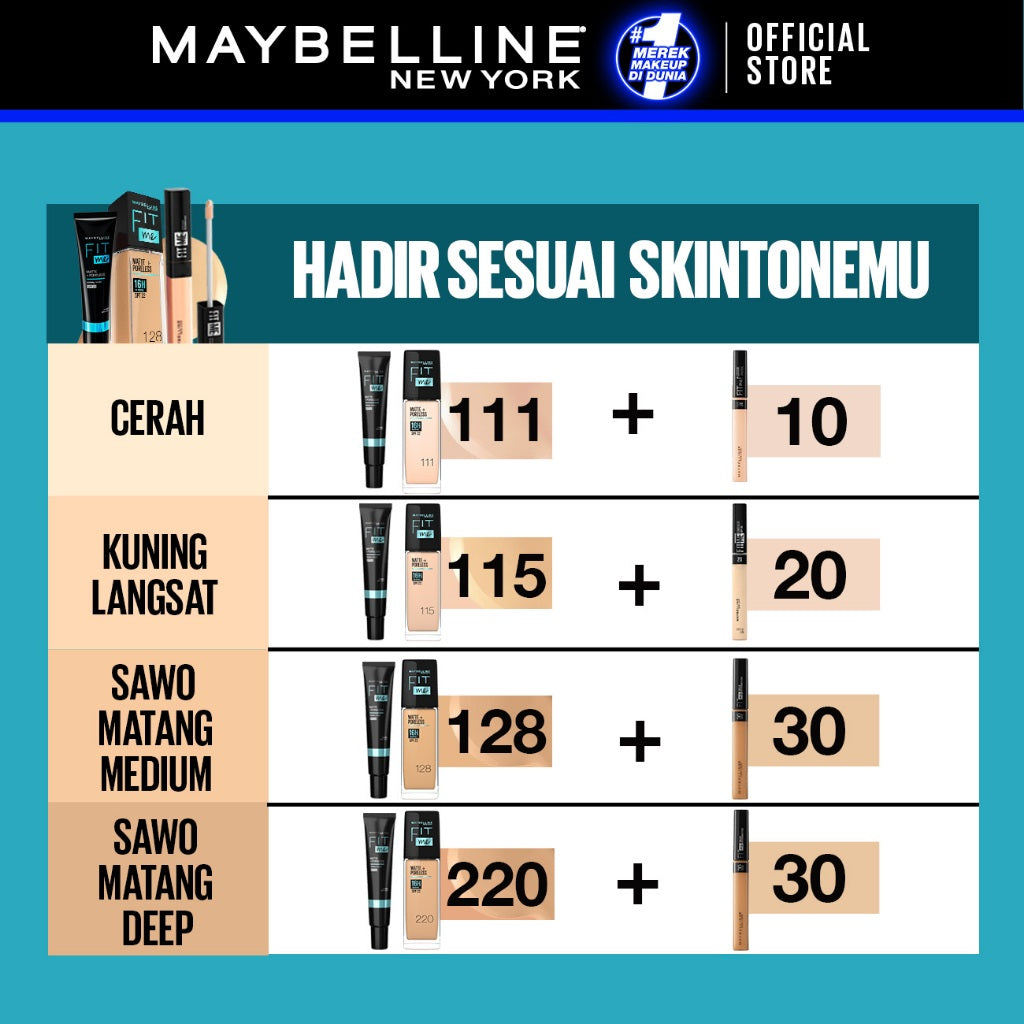 MAYBELLINE OFFICIAL Paket Hemat Face Makeup Fit Me Primer + Liquid Foundation + Concealer