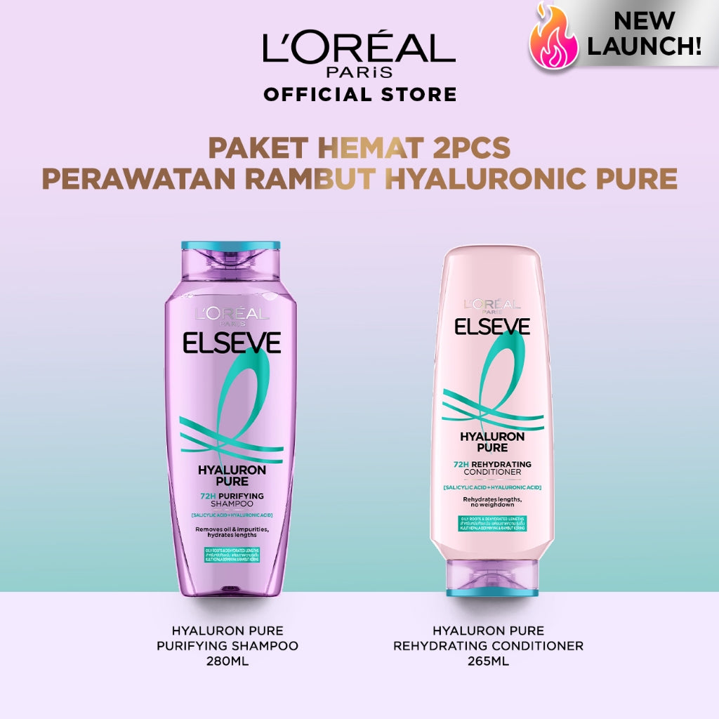 [PAKET HEMAT 2PCS] New L'Oreal Paris Hyaluron Pure 72H Purifying Shampoo Conditioner Night Cream - Perawatan Rambut Bebas Lepek dan Rambut Halus tahan hingga 72jam - Shampoo 280ml Conditioner 265ml Hyaluronic Acid Night Cream - Kulit Kepala Berminyak