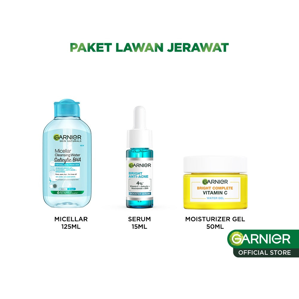 GARNIER Paket Skincare 1 Set Lengkap Salycilic Acid Anti Acne Lawan Jerawat 2pcs 3pcs 5pcs | Day Cream Tone Up Mencerahkan Moisturizer Pelembab Facial Wash Sunscreen
